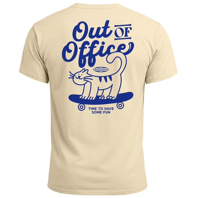 Herren T-Shirt Backprint Out of Office Grafikshirt Katze Schriftzug Fashion Streetstyle