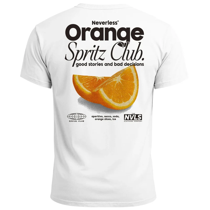 Herren T-Shirt Backprint Orange Club Grafikshirt Männer Sommer Fashion Streetstyle Baumwolle