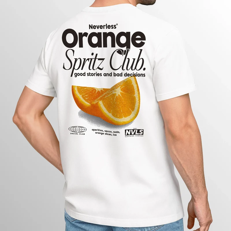 Herren T-Shirt Backprint Orange Club Grafikshirt Männer Sommer Fashion Streetstyle Baumwolle