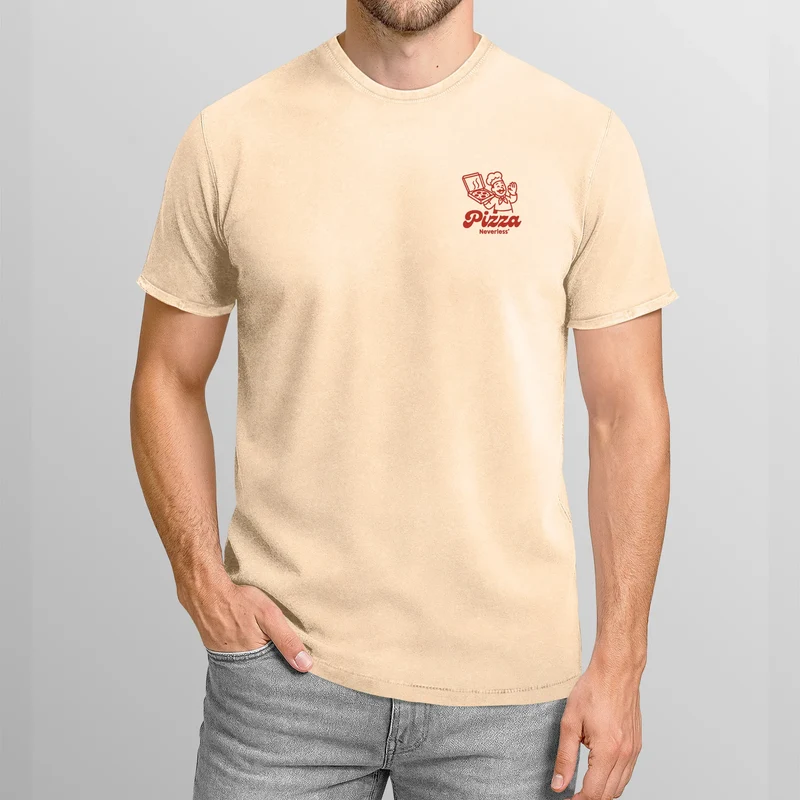 Herren Vintage T-Shirt Pizza Backprint Printshirt T-Shirt Aufdruck Witzig Fashion Used Look