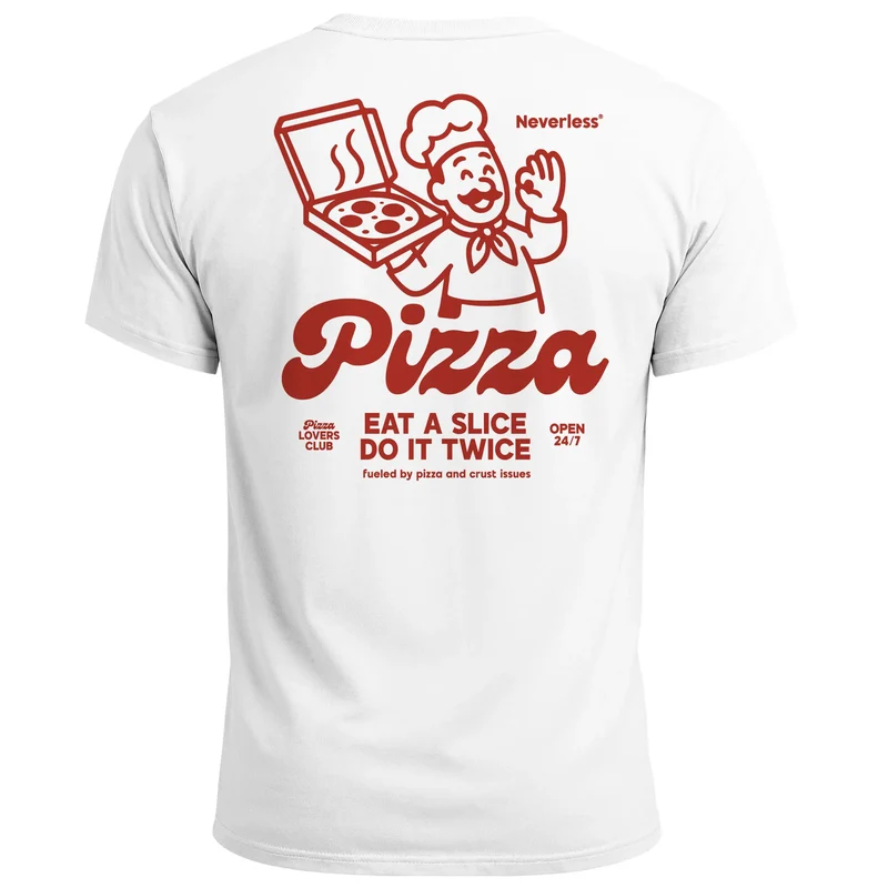 Herren T-Shirt Backprint Pizza Print Spruch Lustig Grafikshirt Männer Sommer Fashion Streetstyle