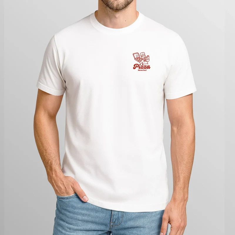Herren T-Shirt Backprint Pizza Print Spruch Lustig Grafikshirt Männer Sommer Fashion Streetstyle