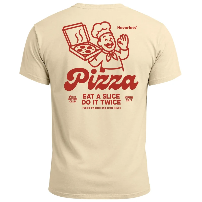 Herren T-Shirt Backprint Pizza Print Spruch Lustig Grafikshirt Männer Sommer Fashion Streetstyle