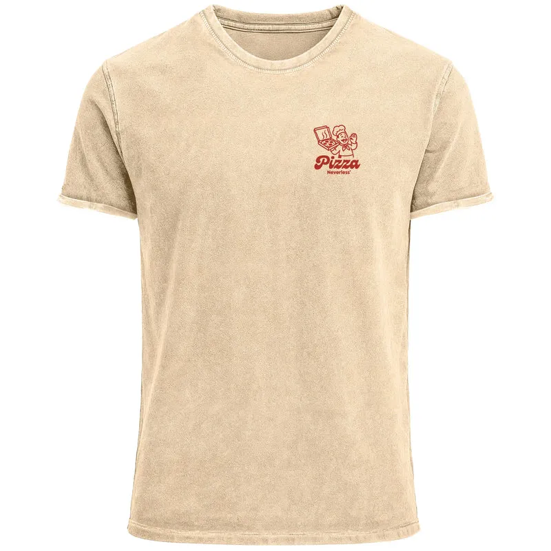 Herren Vintage T-Shirt Backprint Pizza Printshirt Grafik Illustration Aufdruck Used Look