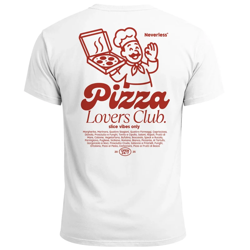 Herren T-Shirt Backprint Pizza Lovers Club Printshirt Grafikshirt Fashion Streetstyle Baumwolle