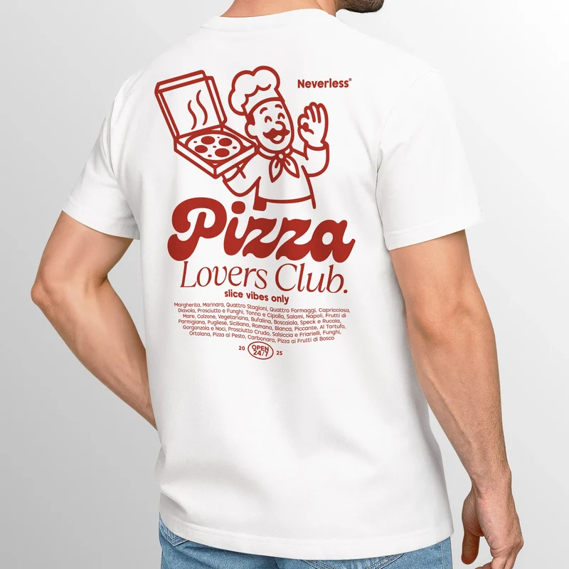 Herren T-Shirt Backprint Pizza Lovers Club Printshirt Grafikshirt Fashion Streetstyle Baumwolle