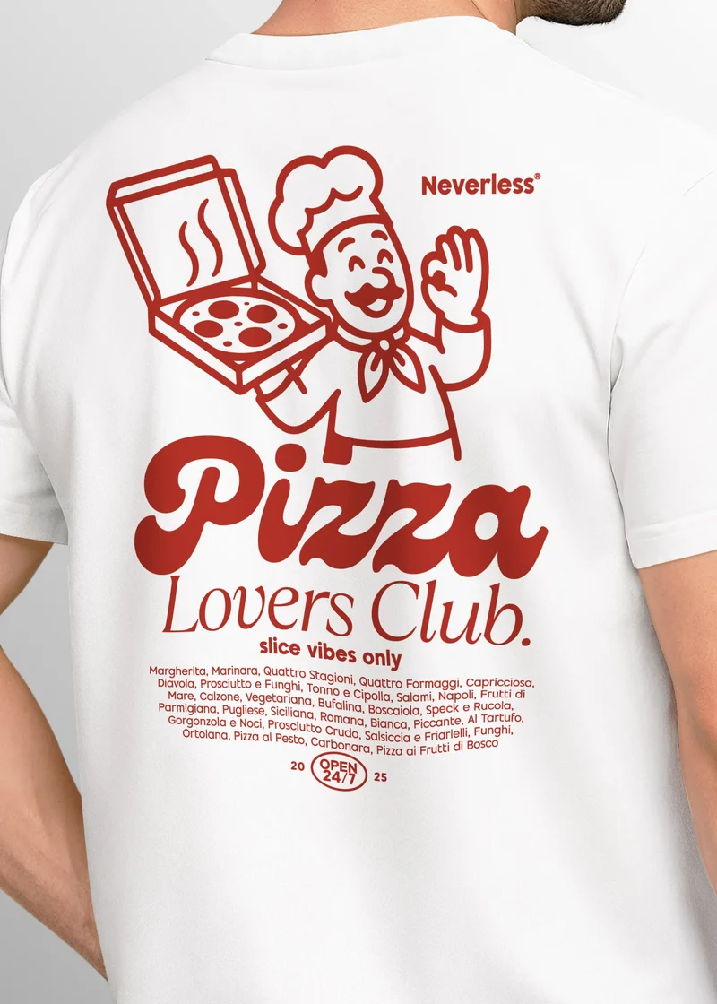 Herren T-Shirt Backprint Pizza Lovers Club Printshirt Grafikshirt Fashion Streetstyle Baumwolle