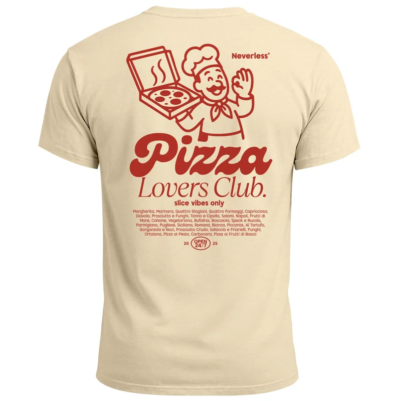 Herren T-Shirt Backprint Pizza Lovers Club Printshirt Grafikshirt Fashion Streetstyle Baumwolle