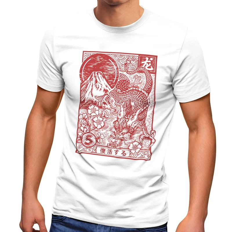 Herren T-Shirt Drache Dragon Asien Schriftzeichen Tattoo Kunst Fashion Streetstyle