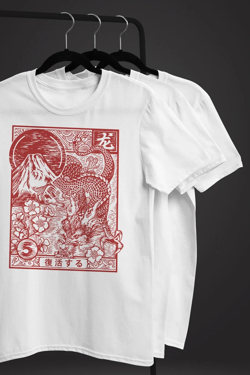 Herren T-Shirt Drache Dragon Asien Schriftzeichen Tattoo Kunst Fashion Streetstyle