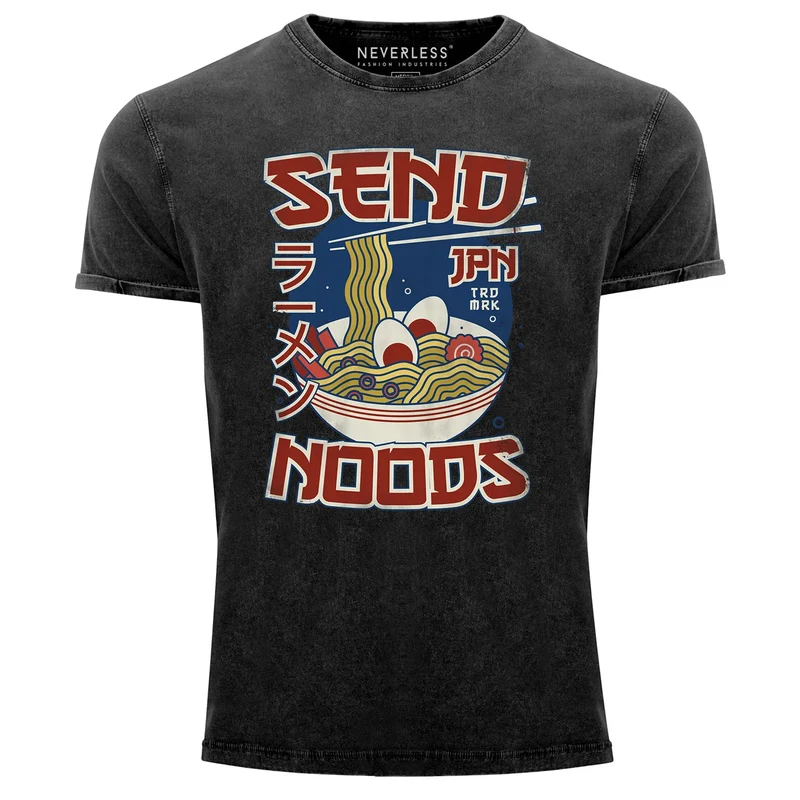 Herren Vintage Shirt Japan Ramen Nudel-Suppe lustige Sprüche Parodie Meme Printshirt Aufdruck Used Look
