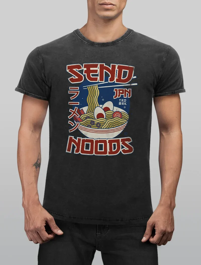 Herren Vintage Shirt Japan Ramen Nudel-Suppe lustige Sprüche Parodie Meme Printshirt Aufdruck Used Look