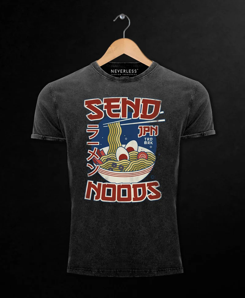 Herren Vintage Shirt Japan Ramen Nudel-Suppe lustige Sprüche Parodie Meme Printshirt Aufdruck Used Look