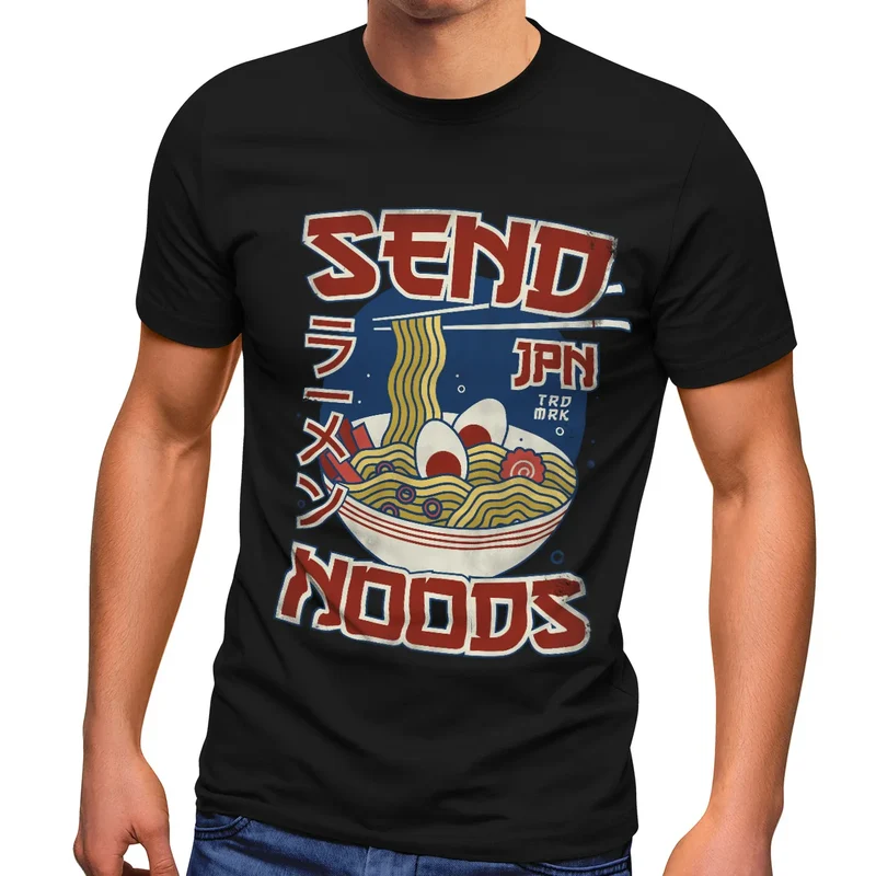 Herren T-Shirt Ramen Nudeln Japanisch Schrift Parodie Sent Noods Fashion Streetstyle