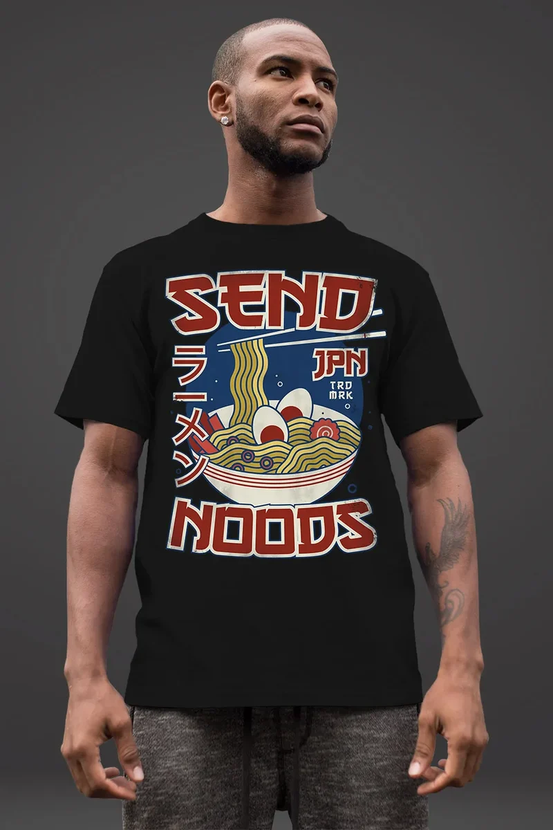 Herren T-Shirt Ramen Nudeln Japanisch Schrift Parodie Sent Noods Fashion Streetstyle