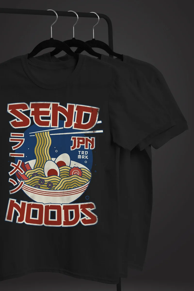 Herren T-Shirt Ramen Nudeln Japanisch Schrift Parodie Sent Noods Fashion Streetstyle