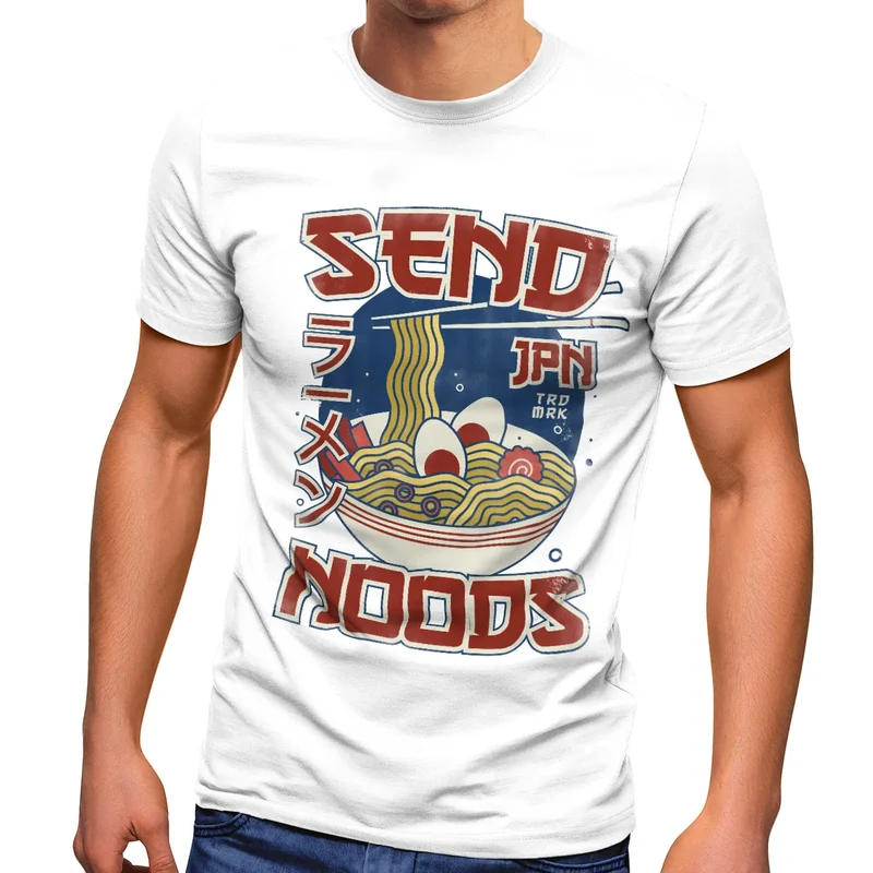 Herren T-Shirt Ramen Nudeln Japanisch Schrift Parodie Sent Noods Fashion Streetstyle