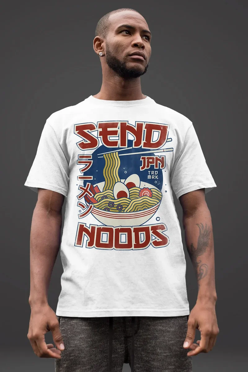 Herren T-Shirt Ramen Nudeln Japanisch Schrift Parodie Sent Noods Fashion Streetstyle