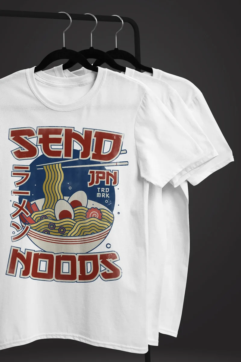 Herren T-Shirt Ramen Nudeln Japanisch Schrift Parodie Sent Noods Fashion Streetstyle