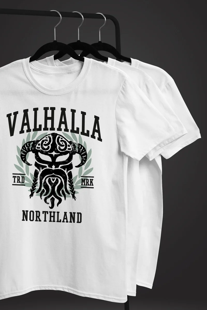 Herren T-Shirt Valhalla Northland Wikinger Helm Nordmänner Bart Viking Fashion Streetstyle