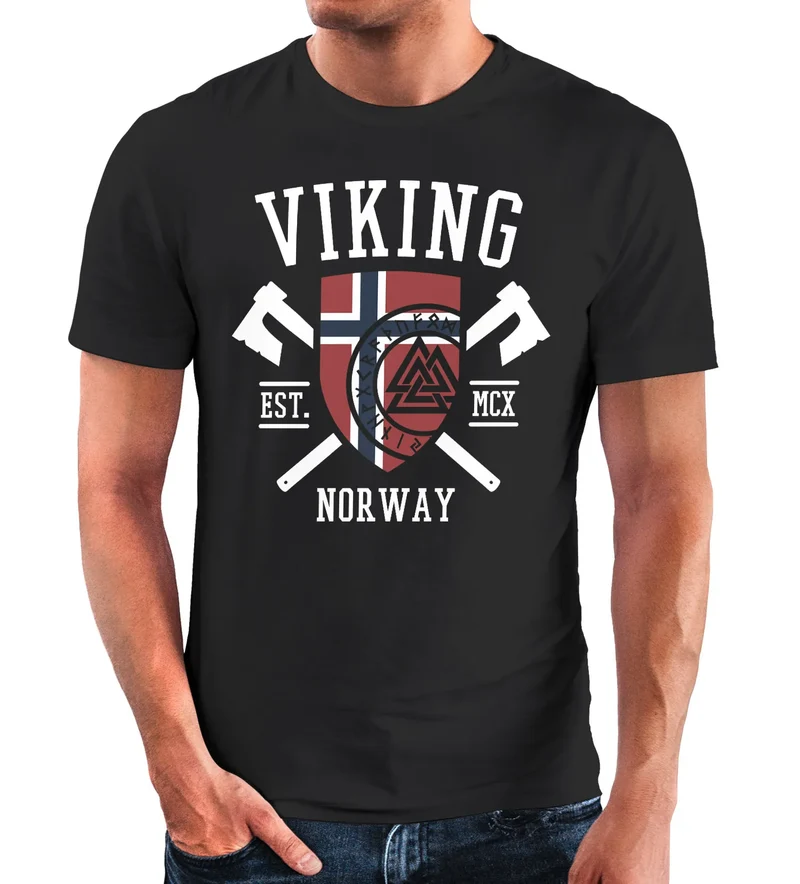 Herren T-Shirt Viking Norway Norwegen Flagge Wikinger nordisch Fashion Streetstyle