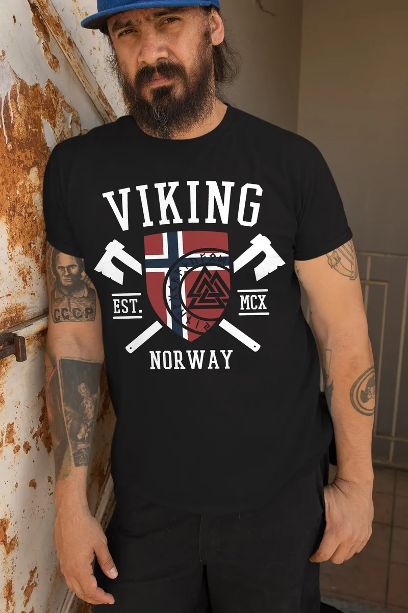 Herren T-Shirt Viking Norway Norwegen Flagge Wikinger nordisch Fashion Streetstyle