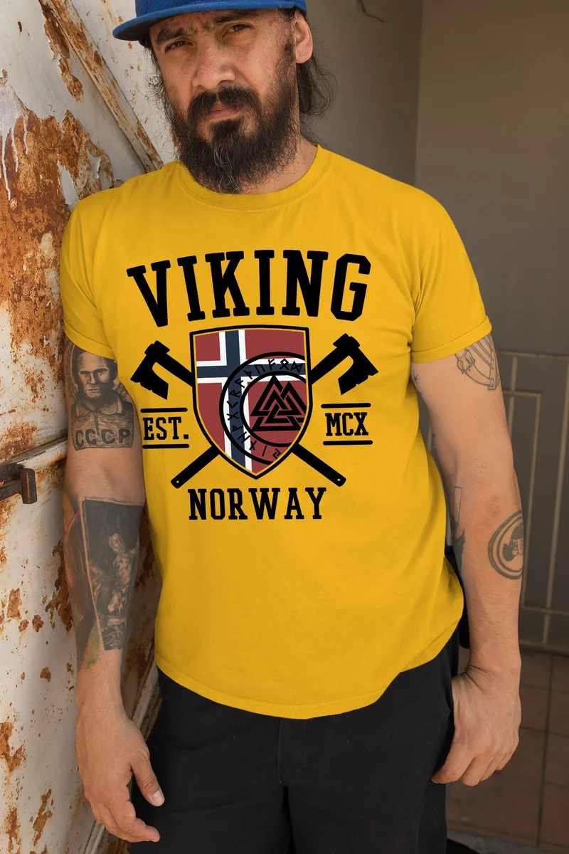 Herren T-Shirt Viking Norway Norwegen Flagge Wikinger nordisch Fashion Streetstyle