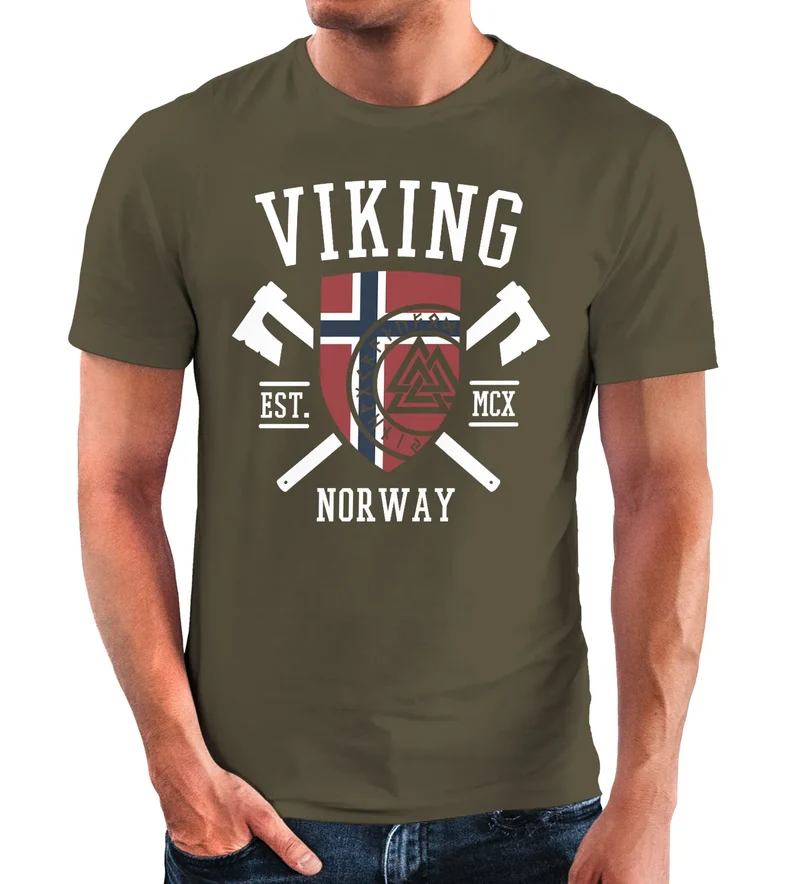 Herren T-Shirt Viking Norway Norwegen Flagge Wikinger nordisch Fashion Streetstyle