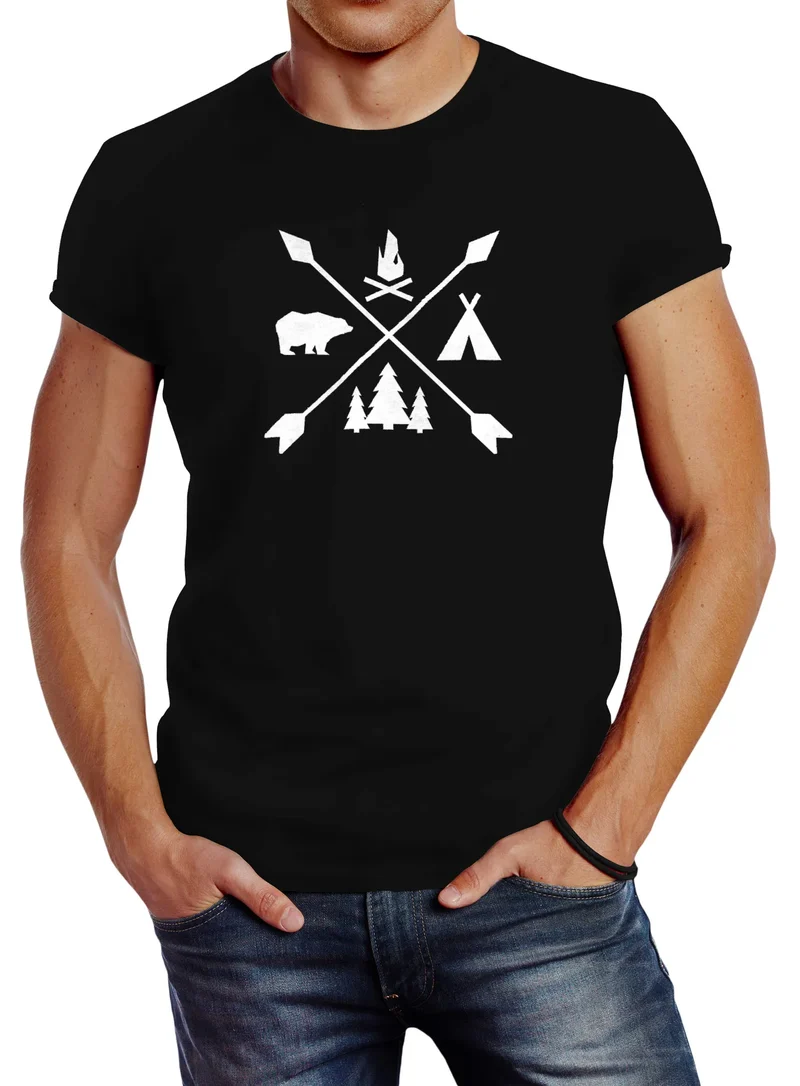 Herren T-Shirt Hipster Cross Wandern Camping Abenteuer Adventure Slim Fit