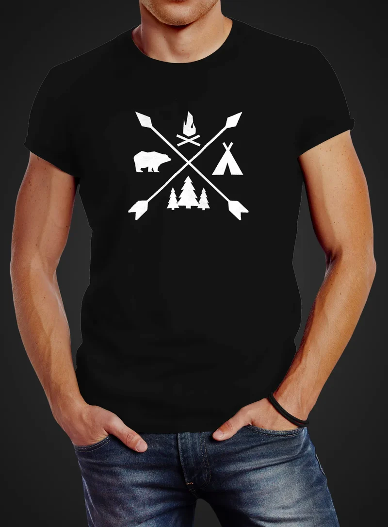 Herren T-Shirt Hipster Cross Wandern Camping Abenteuer Adventure Slim Fit