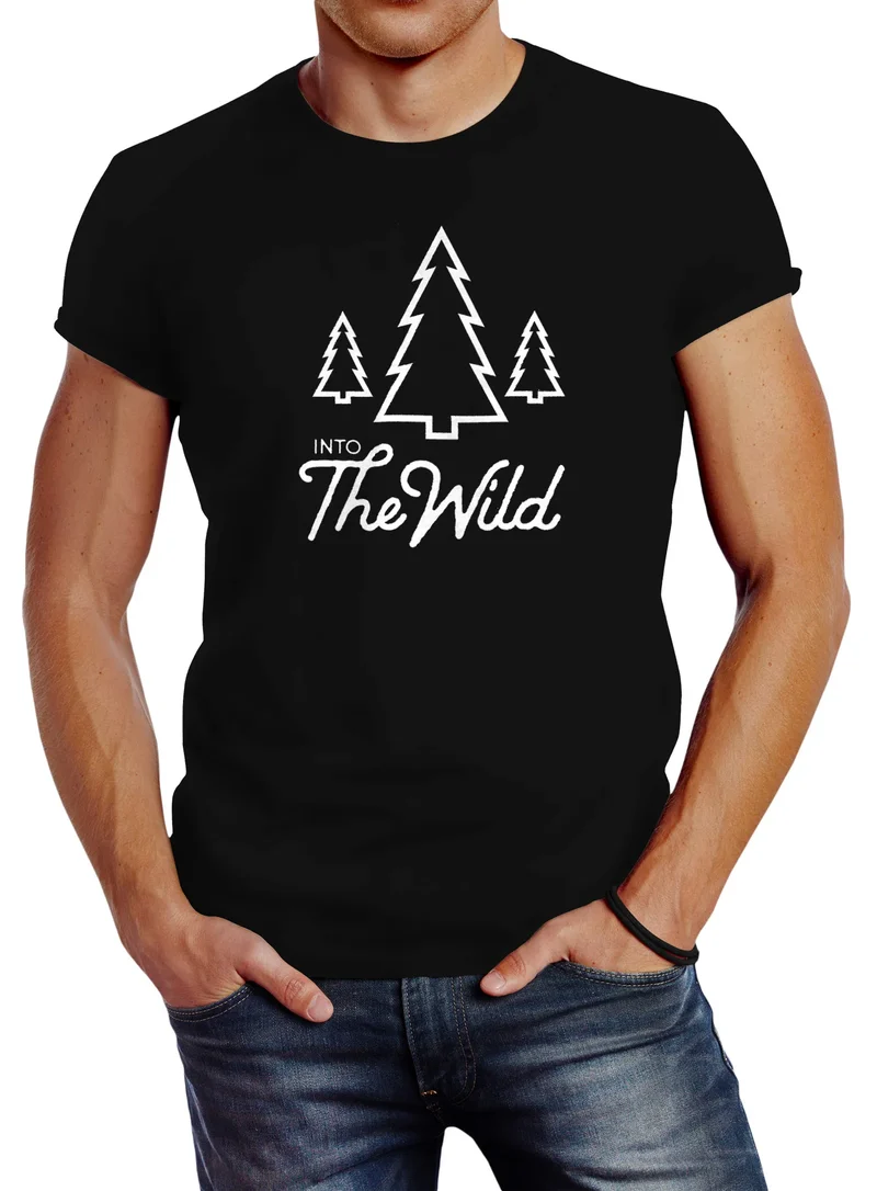 Herren T-Shirt Into The Wild Abenteuer Adventure Wilderness wandern Slim Fit