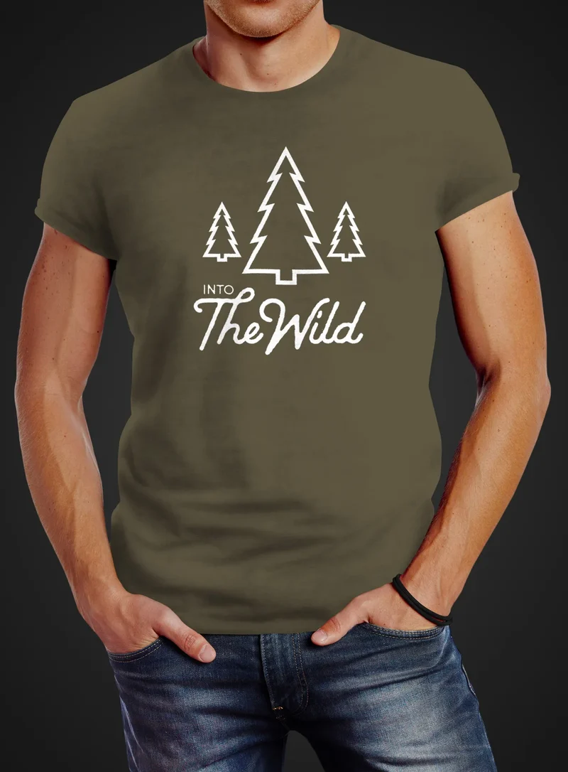 Herren T-Shirt Into The Wild Abenteuer Adventure Wilderness wandern Slim Fit