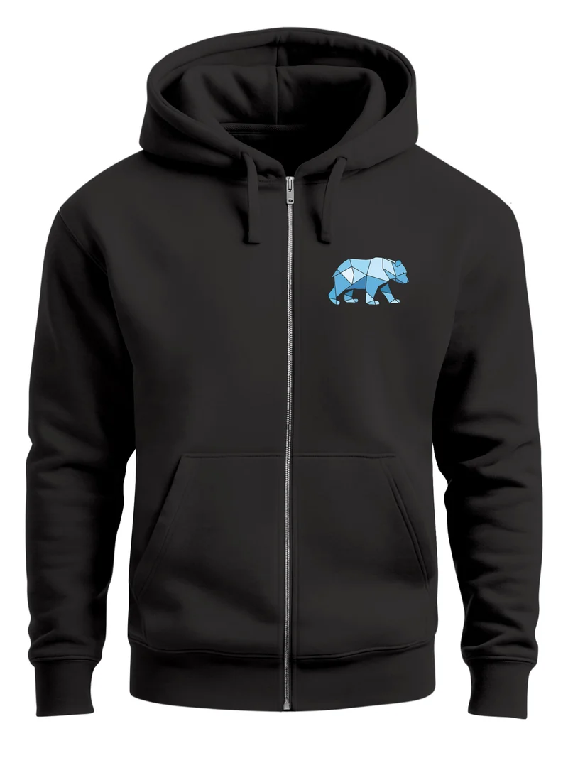 Zip-Hoodie Herren Sweatjacke mit Kapuze Bär Wald Polygon Print Wandern Zipjacke Männer Fashion Streetstyle