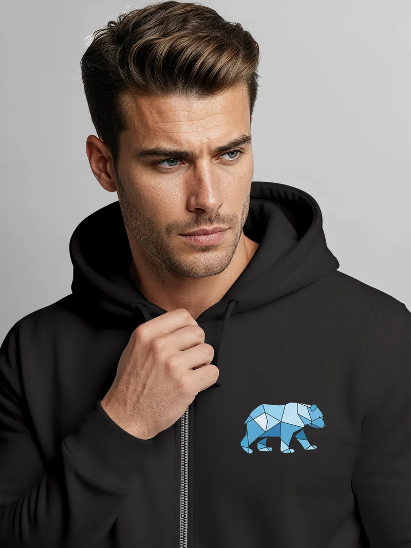 Zip-Hoodie Herren Sweatjacke mit Kapuze Bär Wald Polygon Print Wandern Zipjacke Männer Fashion Streetstyle