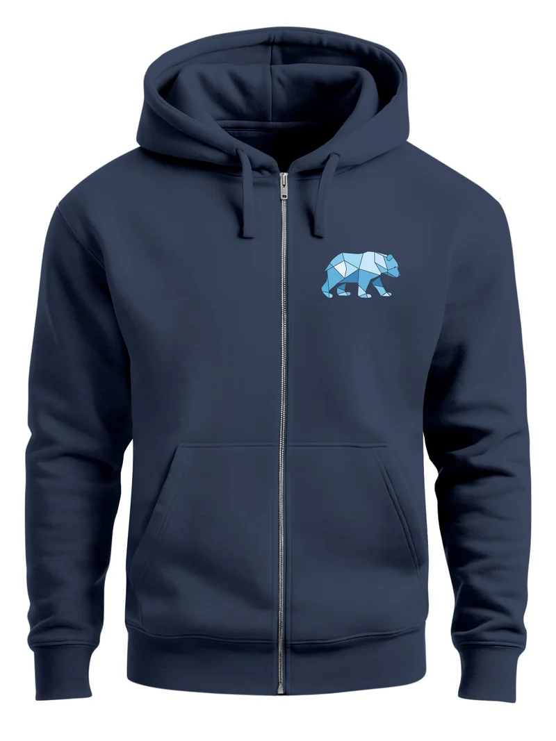 Zip-Hoodie Herren Sweatjacke mit Kapuze Bär Wald Polygon Print Wandern Zipjacke Männer Fashion Streetstyle
