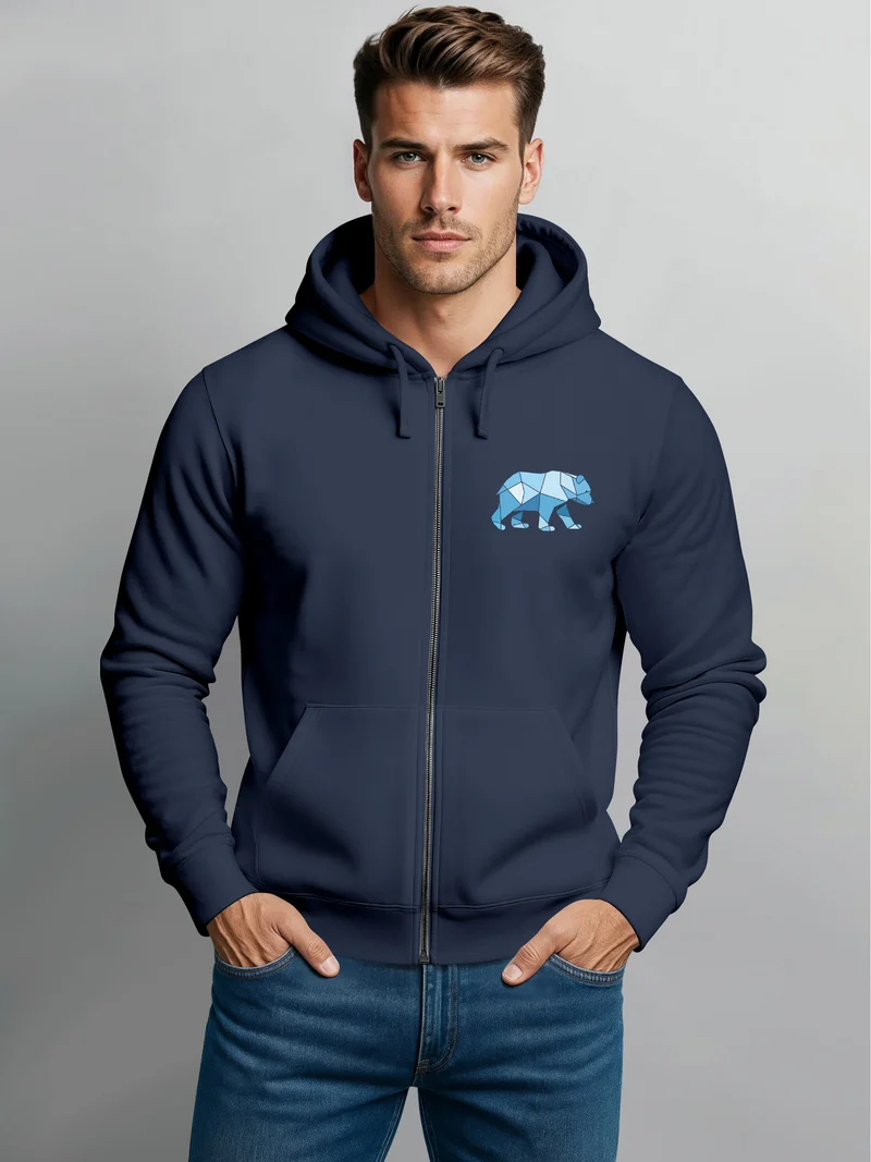 Zip-Hoodie Herren Sweatjacke mit Kapuze Bär Wald Polygon Print Wandern Zipjacke Männer Fashion Streetstyle