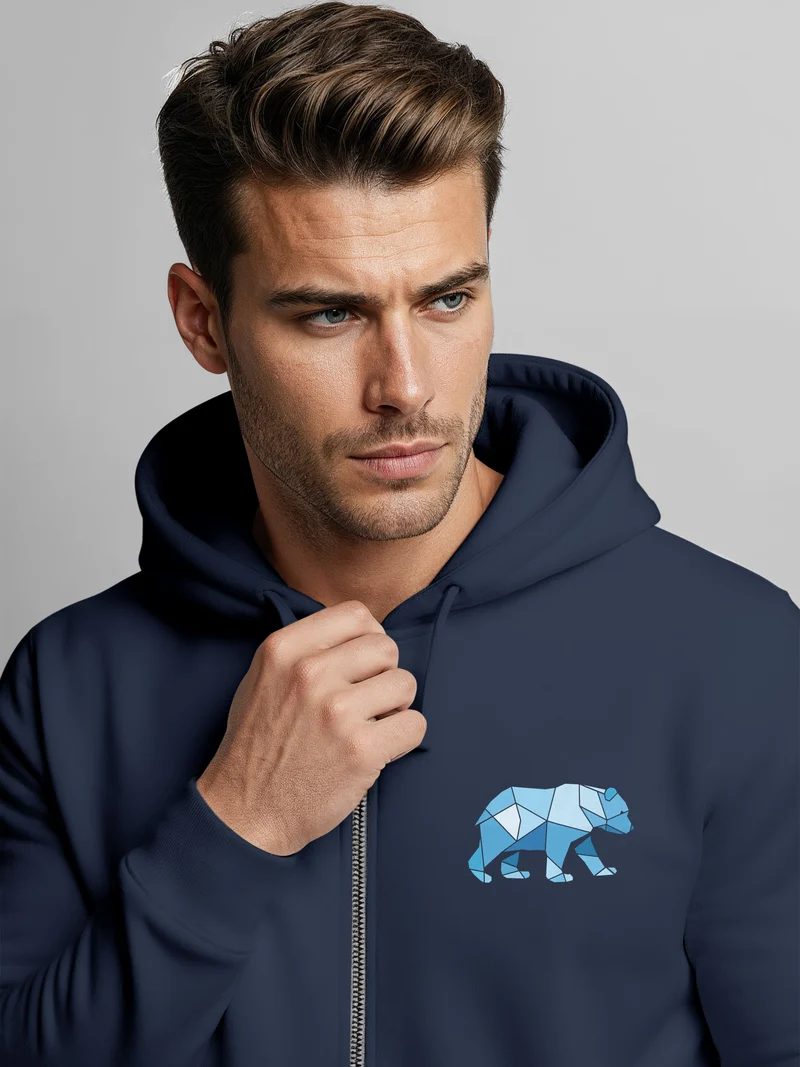 Zip-Hoodie Herren Sweatjacke mit Kapuze Bär Wald Polygon Print Wandern Zipjacke Männer Fashion Streetstyle
