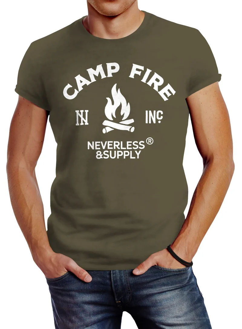 Herren T-Shirt Lagerfeuer Camping Abenteuer Supply Slim Fit
