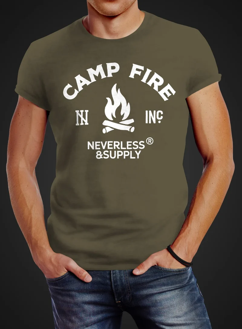 Herren T-Shirt Lagerfeuer Camping Abenteuer Supply Slim Fit