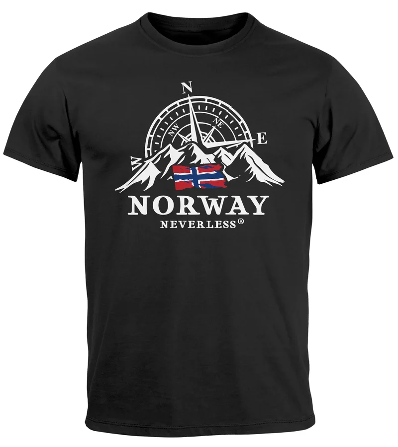 Herren T-Shirt Norwegen Flagge Skandinavien Nordisch Kompass Outdoor Fashion Streetstyle