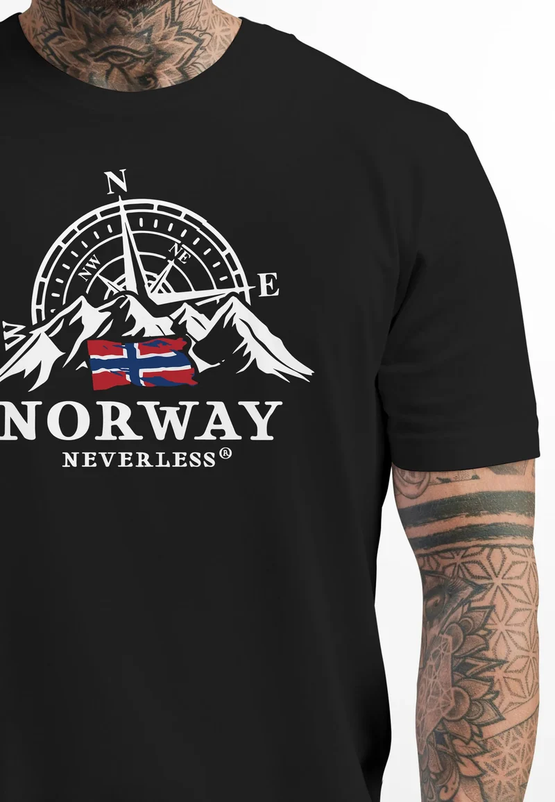 Herren T-Shirt Norwegen Flagge Skandinavien Nordisch Kompass Outdoor Fashion Streetstyle