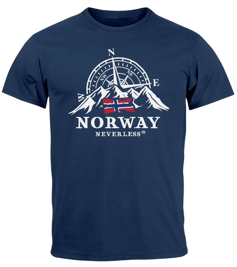 Herren T-Shirt Norwegen Flagge Skandinavien Nordisch Kompass Outdoor Fashion Streetstyle