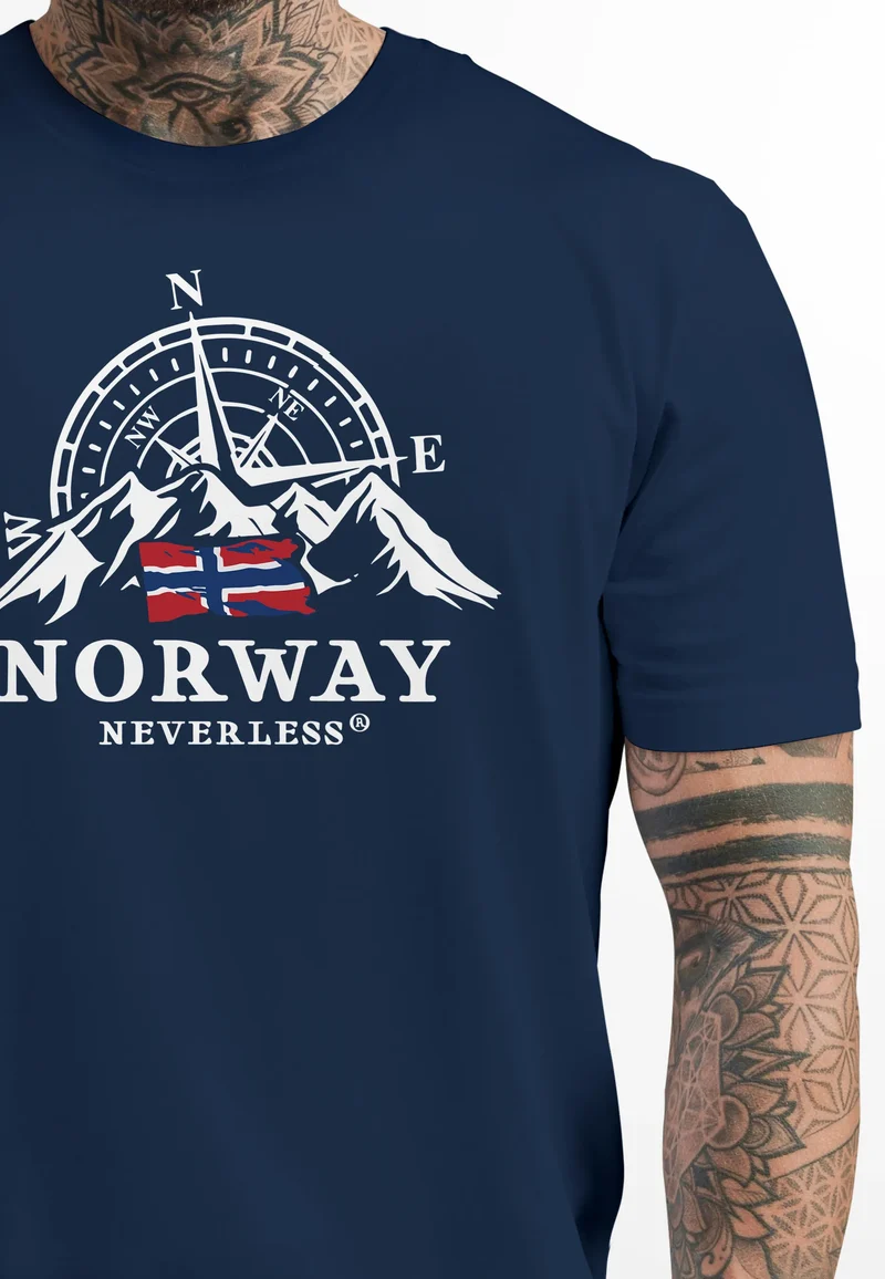 Herren T-Shirt Norwegen Flagge Skandinavien Nordisch Kompass Outdoor Fashion Streetstyle