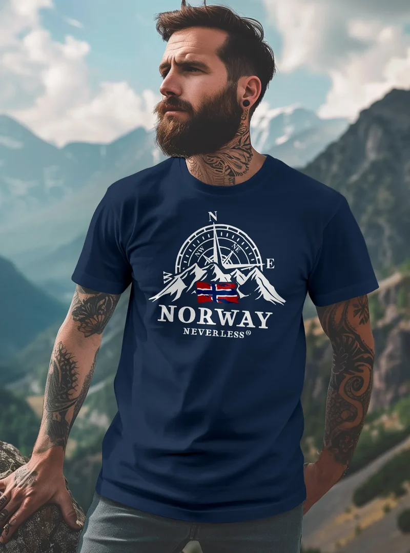 Herren T-Shirt Norwegen Flagge Skandinavien Nordisch Kompass Outdoor Fashion Streetstyle