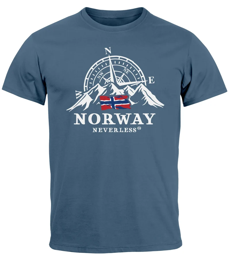 Herren T-Shirt Norwegen Flagge Skandinavien Nordisch Kompass Outdoor Fashion Streetstyle