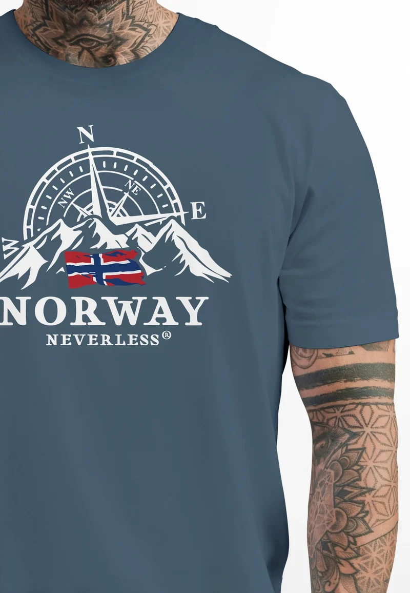 Herren T-Shirt Norwegen Flagge Skandinavien Nordisch Kompass Outdoor Fashion Streetstyle