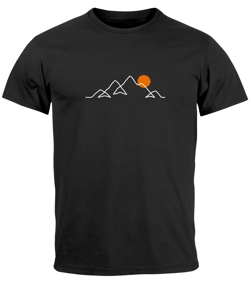 Herren T-Shirt Frontprint Line-Art Berge Wandern Natur Outdoor Fashion Streetstyle