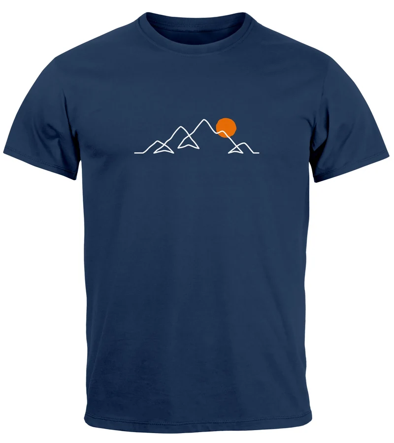 Herren T-Shirt Frontprint Line-Art Berge Wandern Natur Outdoor Fashion Streetstyle