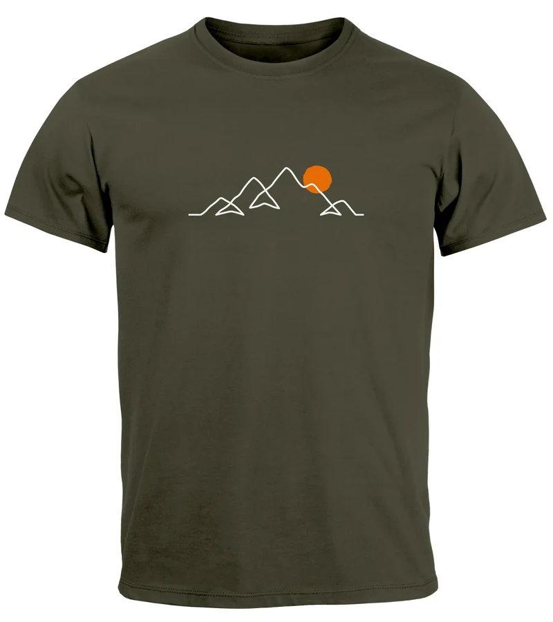 Herren T-Shirt Frontprint Line-Art Berge Wandern Natur Outdoor Fashion Streetstyle