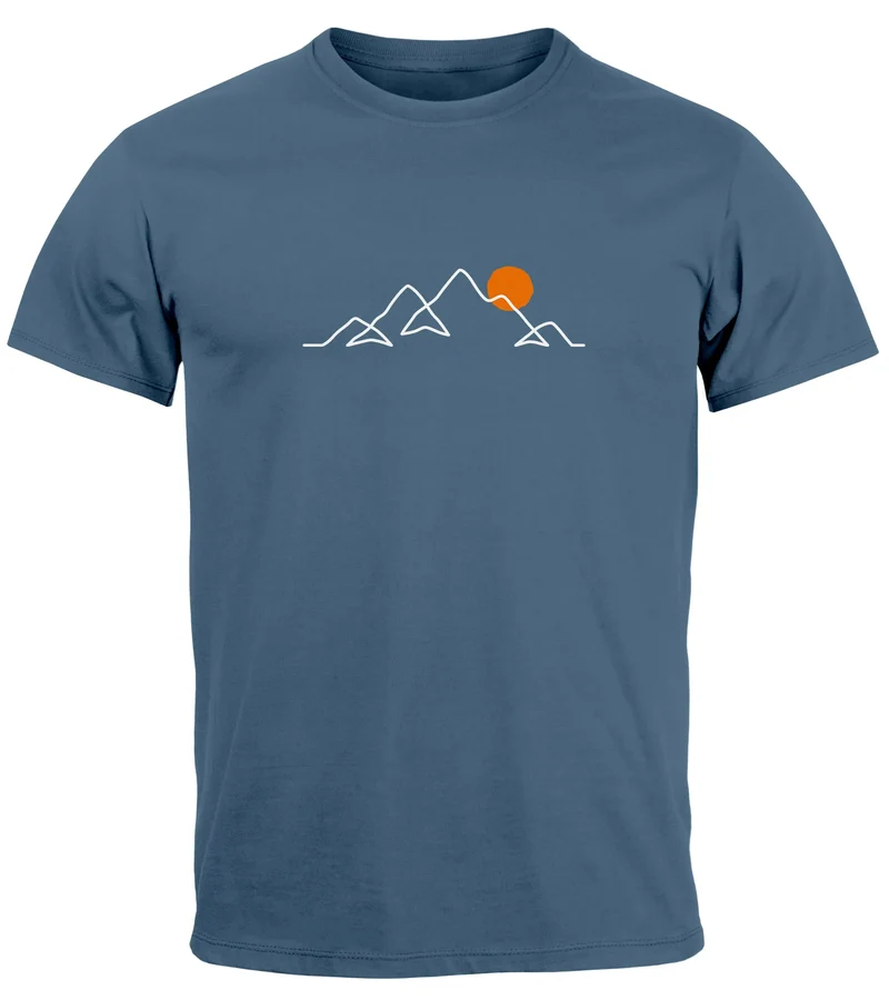 Herren T-Shirt Frontprint Line-Art Berge Wandern Natur Outdoor Fashion Streetstyle